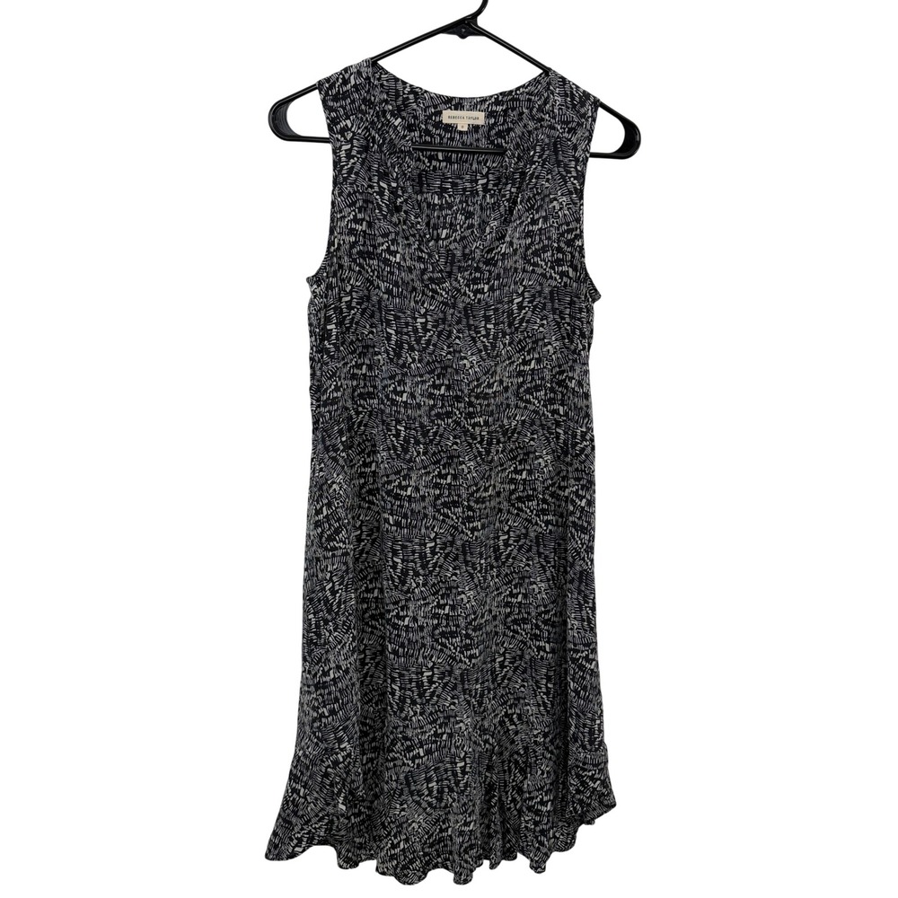 Rebecca Taylor Dress Womens 0 Black Silk Abstract Print Sleeveless V Neck